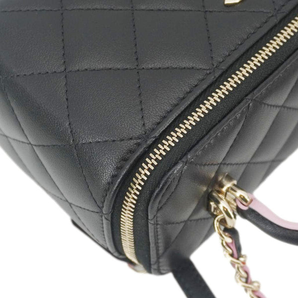 CHANEL Vanity Case Quilted Leather Top Handle Crossbody Bag Black
