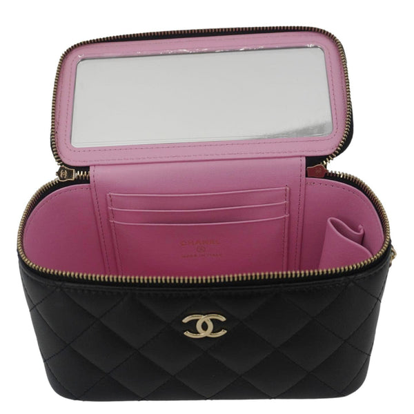 CHANEL Vanity Case Quilted Leather Top Handle Crossbody Bag Black