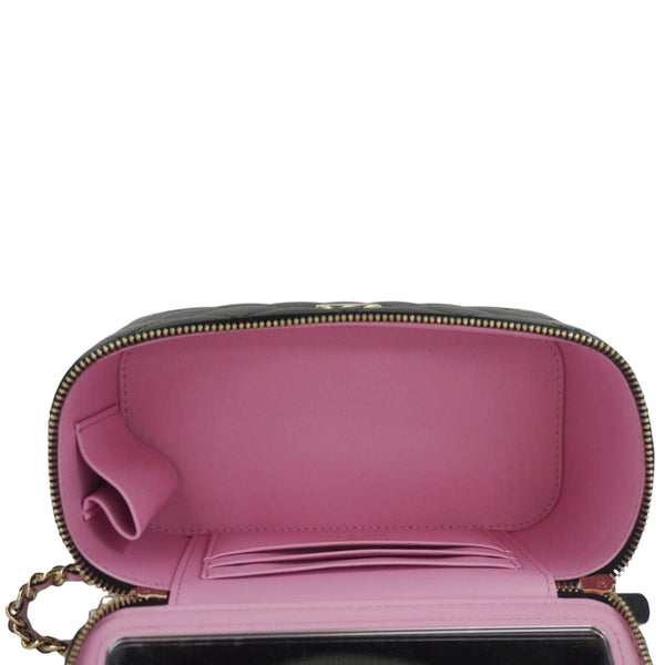 CHANEL Vanity Case Quilted Leather Top Handle Crossbody Bag Black