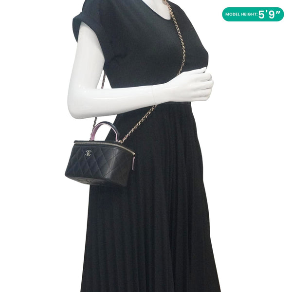 CHANEL Vanity Case Quilted Leather Top Handle Crossbody Bag Black