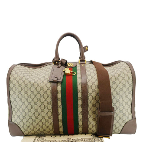 GUCCI Savoy Web Maxi GG Supreme Canvas Duffle Bag Beige 724567