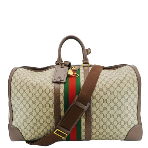GUCCI Savoy Web Maxi GG Supreme Canvas Duffle Bag Beige 724567
