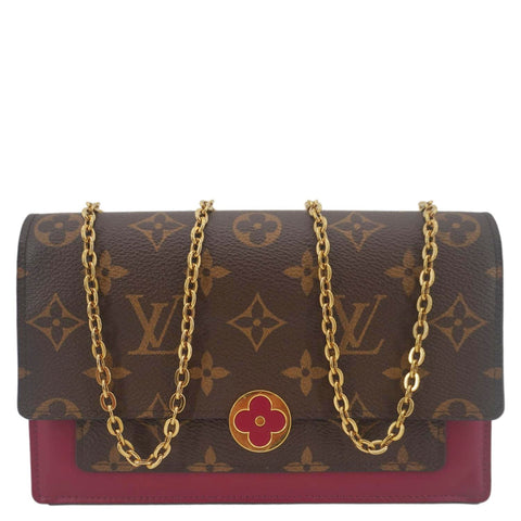 LOUIS VUITTON Flore Monogram Canvas Chain Wallet Fuchsia