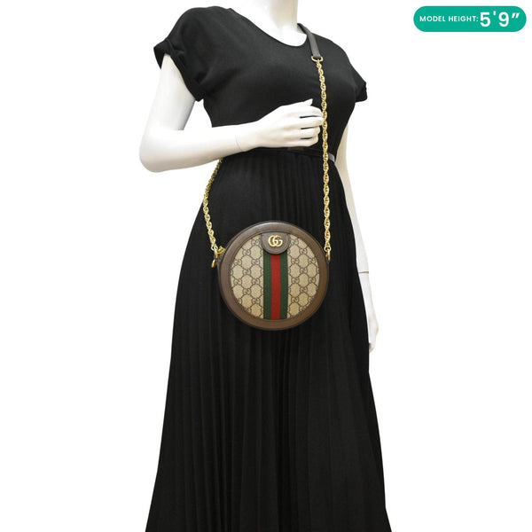 GUCCI Ophidia Mini GG Round Supreme Monogram Web Crossbody Bag Beige 550618