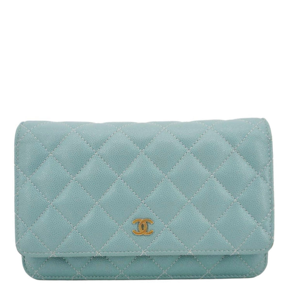 CHANEL Wallet On Chain Quilted Caviar Leather Crossbody Bag Sea Green