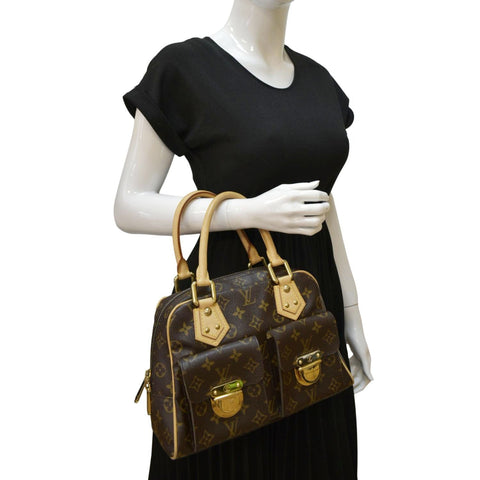 LOUIS VUITTON Manhattan PM Monogram Canvas Satchel Bag Brown