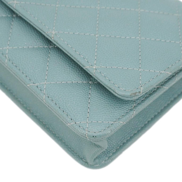 CHANEL Wallet On Chain Quilted Caviar Leather Crossbody Bag Sea Green