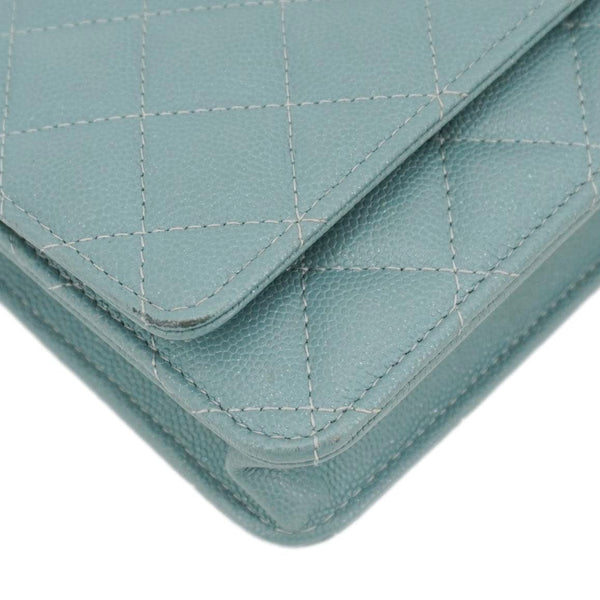 CHANEL Wallet On Chain Quilted Caviar Leather Crossbody Bag Sea Green