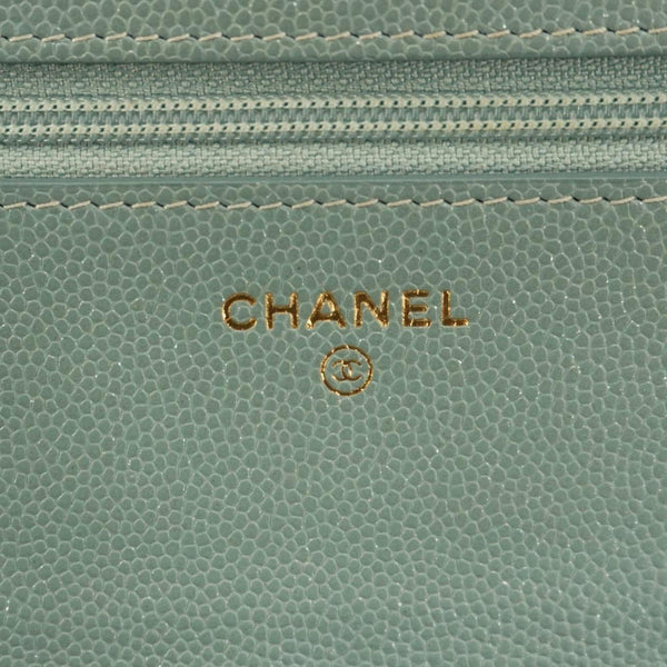 CHANEL Wallet On Chain Quilted Caviar Leather Crossbody Bag Sea Green