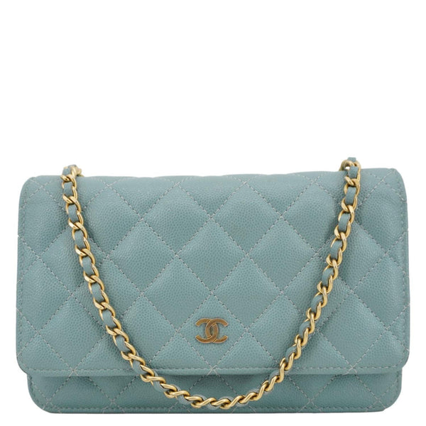 CHANEL Wallet On Chain Quilted Caviar Leather Crossbody Bag Sea Green