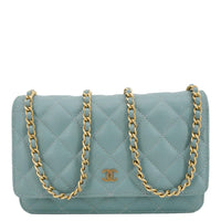 CHANEL Wallet On Chain Quilted Caviar Leather Crossbody Bag Sea Green