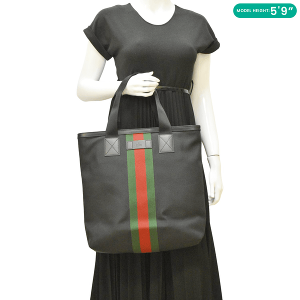 GUCCI Vertical Web Stripe Techno Canvas Black Tote Bag dummy look