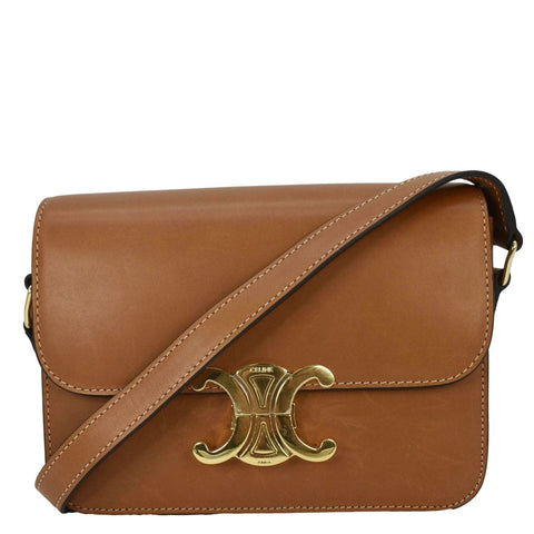 CELINE Teen Triomphe Leather Shoulder Bag Brown