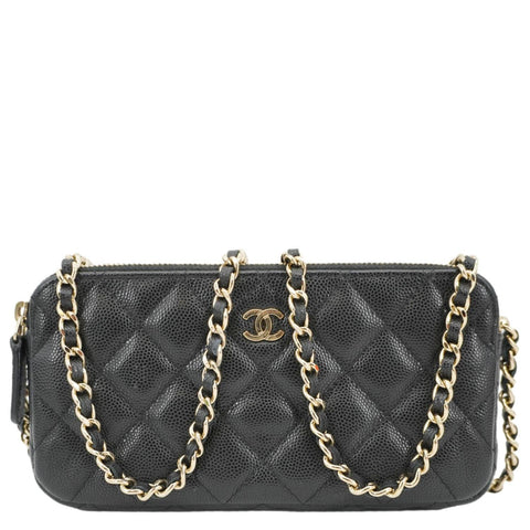 CHANEL Wallet on Chain Double Zip Caviar Leather Crossbody Bag Black