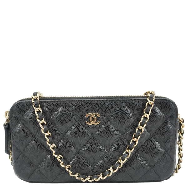 CHANEL Wallet on Chain Double Zip Caviar Leather Crossbody Bag Black