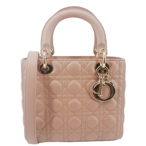 CHRISTIAN DIOR Lady Dior Medium Cannage Leather Crossbody Bag Rose Pink