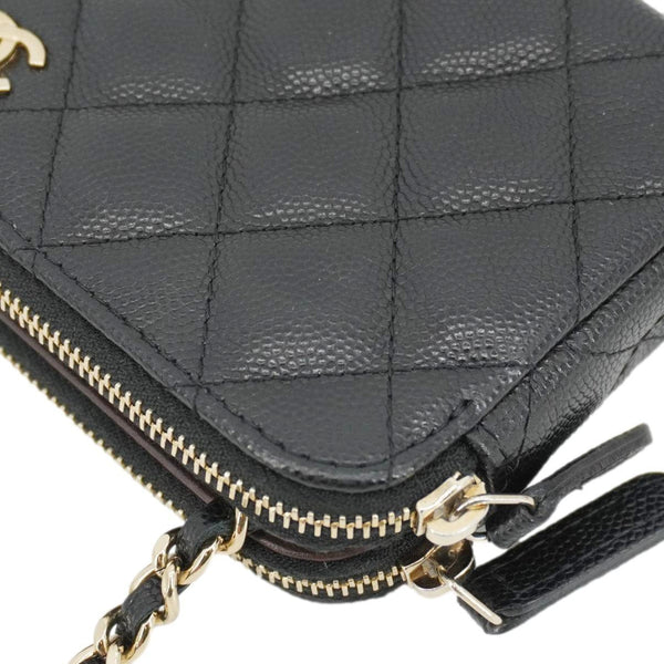 CHANEL Wallet on Chain Double Zip Caviar Leather Crossbody Bag Black
