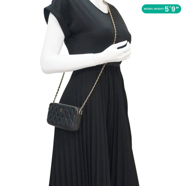 CHANEL Wallet on Chain Double Zip Caviar Leather Crossbody Bag Black