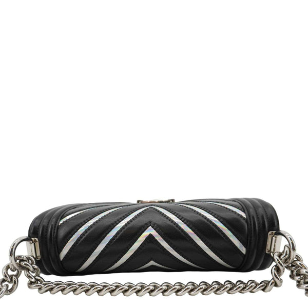 CHANEL Boy Flap Chevron Leather with Holographic PVC Crossbody Bag Black
