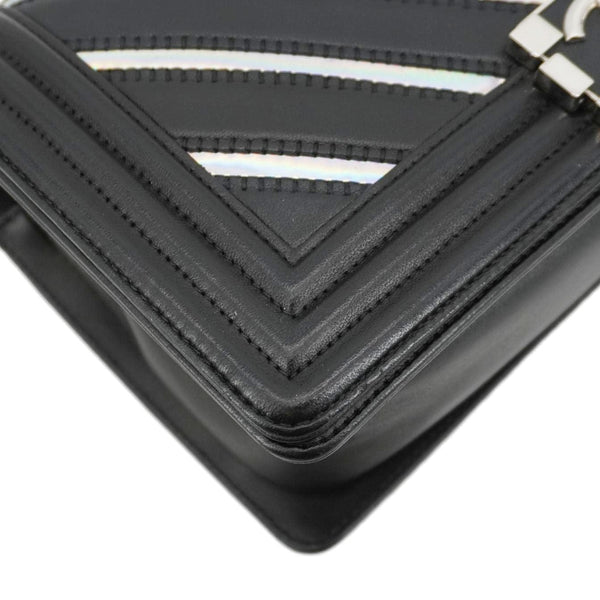 CHANEL Boy Flap Chevron Leather with Holographic PVC Crossbody Bag Black