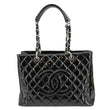 CHANEL Grand Shopping Patent Quilted Leather GST Tote Bag Black