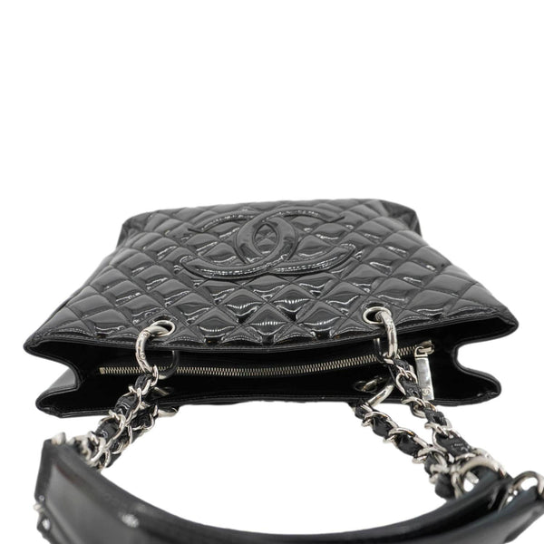 CHANEL Grand Shopping Patent Quilted Leather GST Tote Bag Black