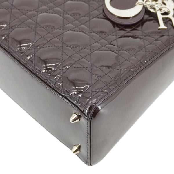 CHRISTIAN DIOR Lady Dior Quilted Patent Leather Shoulder Bag Burgundy