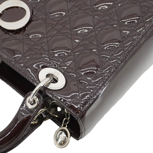 CHRISTIAN DIOR Lady Dior Quilted Patent Leather Shoulder Bag Burgundy