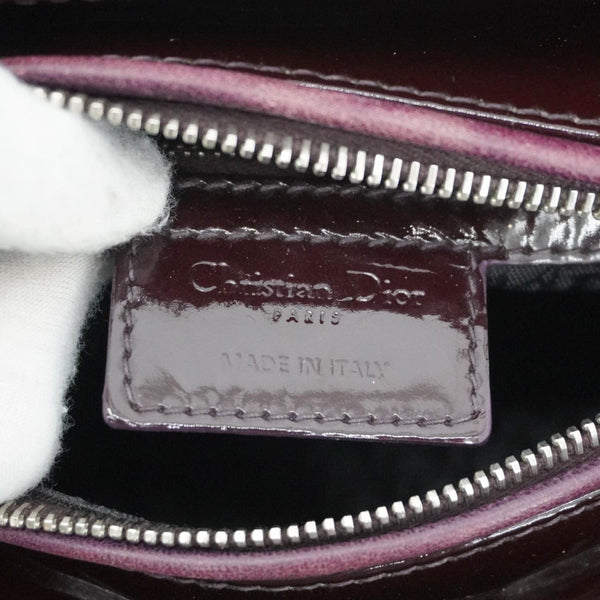 CHRISTIAN DIOR Lady Dior Quilted Patent Leather Shoulder Bag Burgundy