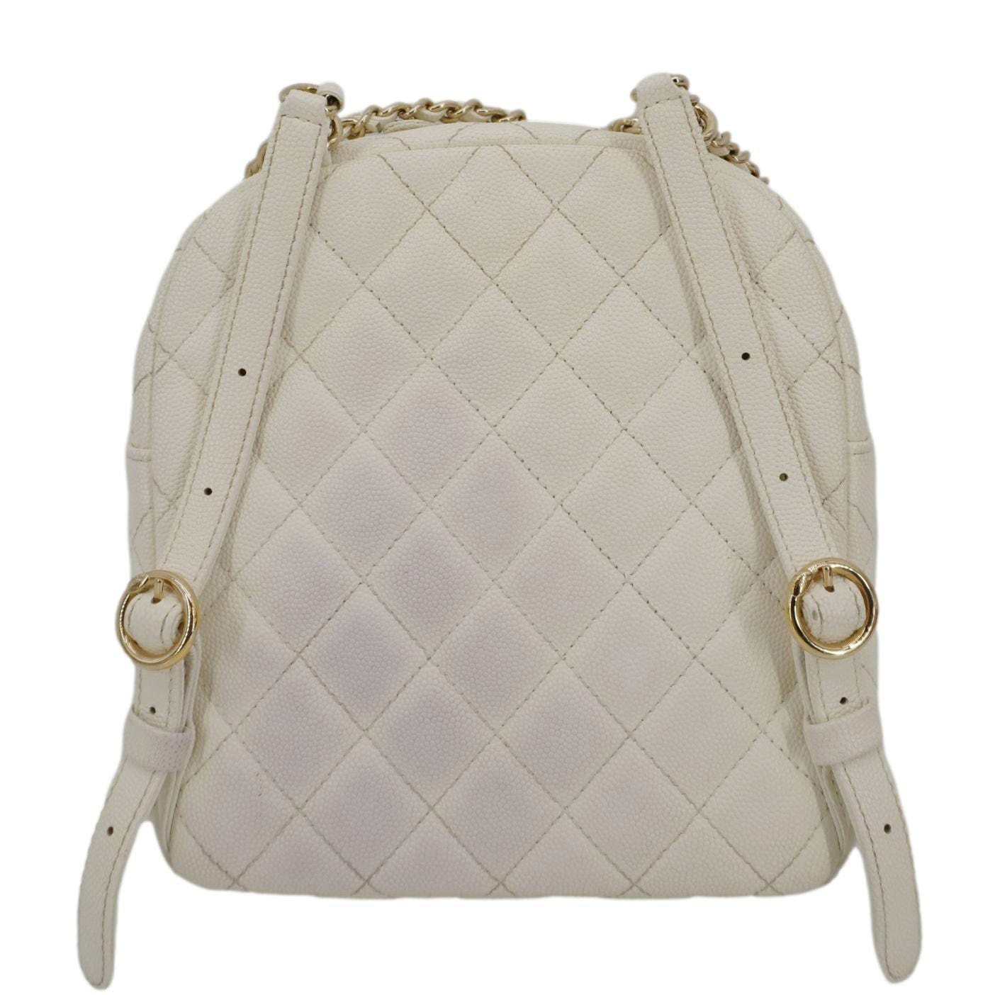 chanel mini backpack white CHANEL CC Day Small Caviar Quilted Leather Backpack White