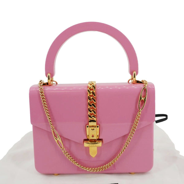 GUCCI Sylvie 1969 Plexiglass Top Handle Crossbody Bag Pink 589482