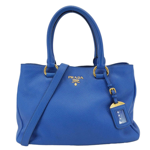 PRADA Vitello Daino Leather Tote Shoulder Bag Blue