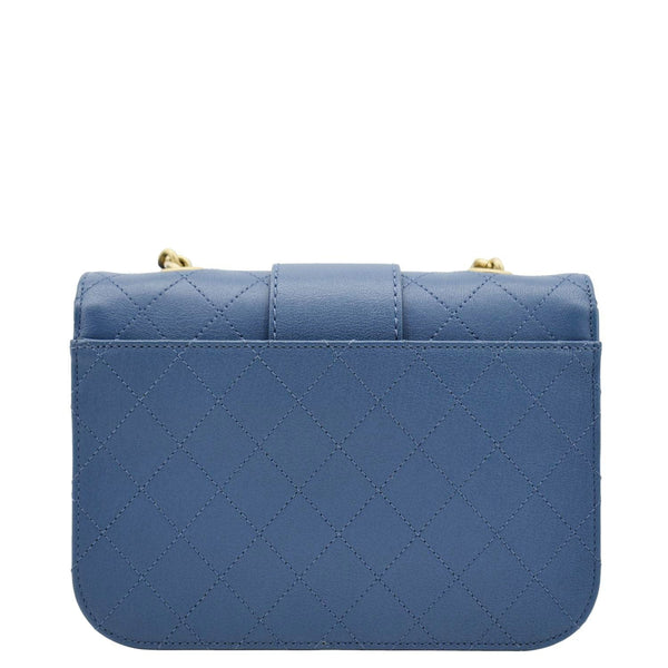 CHANEL Front Chain Flap Quilted Leather Shoulder Bag Blue