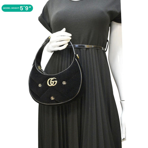 GUCCI GG Marmont Half Moon Mini Leather Shoulder Bag Black dummy look