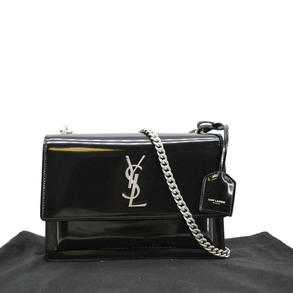 YVES SAINT LAURENT Monogram Sunset Medium Leather Shoulder Bag Black