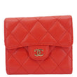 CHANEL Chevron Caviar Leather Compact Wallet Red