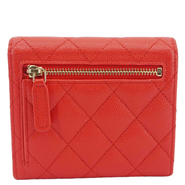 CHANEL Chevron Caviar Leather Compact Wallet Red