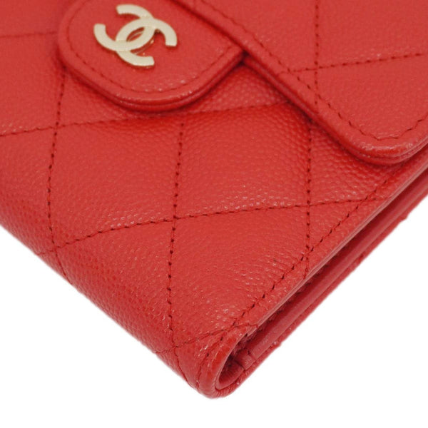 CHANEL Chevron Caviar Leather Compact Wallet Red