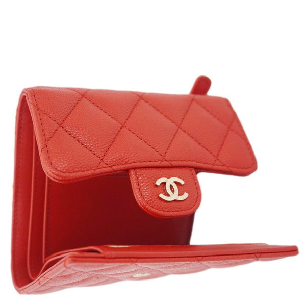 CHANEL Chevron Caviar Leather Compact Wallet Red
