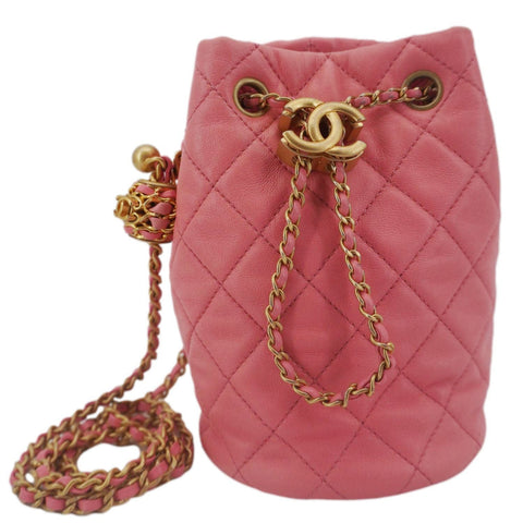 CHANEL Pearl Crush Quilted Leather Drawstring Bucket Bag Pink