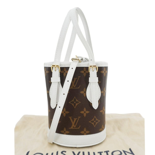 LOUIS VUITTON  Nano Bucket Monogram Canvas Crossbody Bag White