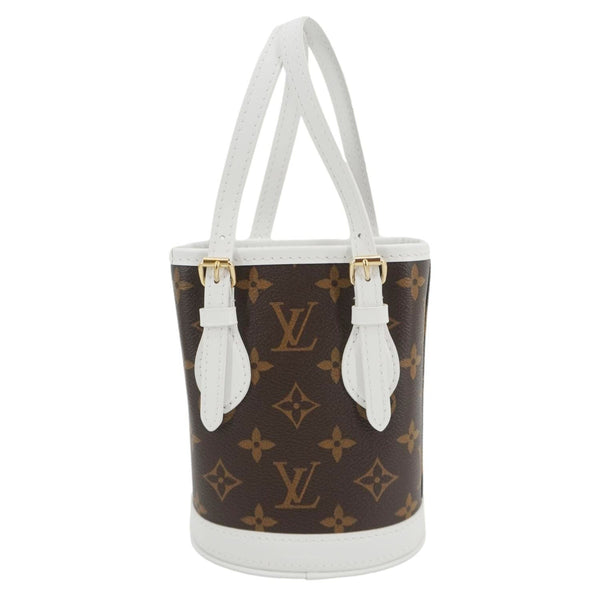 LOUIS VUITTON  Nano Bucket Monogram Canvas Crossbody Bag White