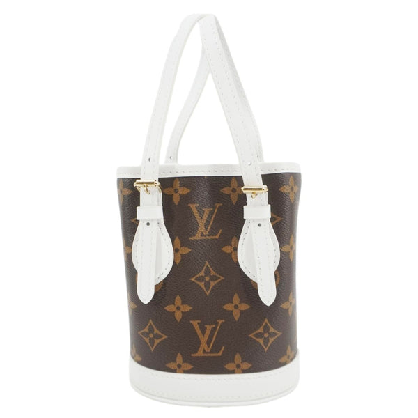 LOUIS VUITTON  Nano Bucket Monogram Canvas Crossbody Bag White