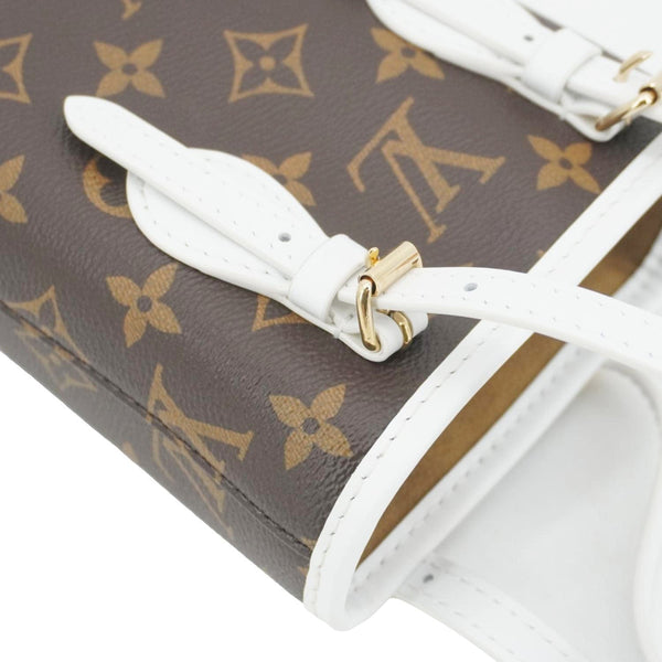 LOUIS VUITTON  Nano Bucket Monogram Canvas Crossbody Bag White