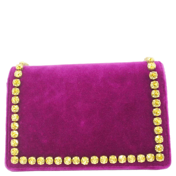 GUCCI Broadway Crystal Bee Mini Velvet Shoulder Bag Raspberry Rose 489218