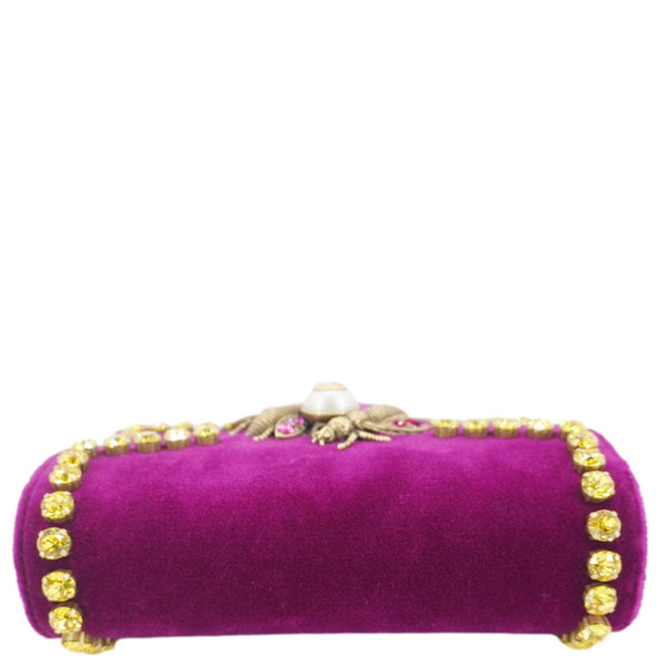 GUCCI Broadway Crystal Bee Mini Velvet Shoulder Bag Raspberry Rose 489218