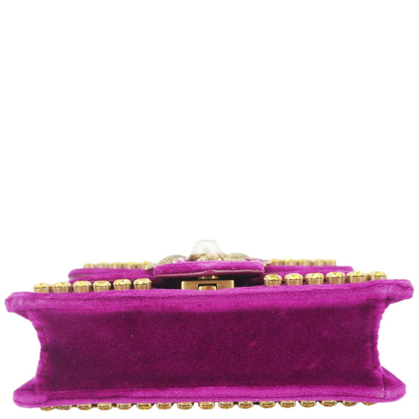 GUCCI Broadway Crystal Bee Mini Velvet Shoulder Bag Raspberry Rose 489218