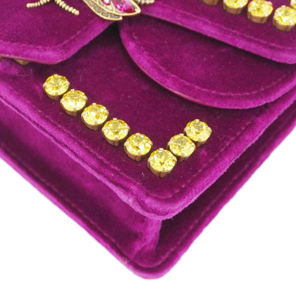 GUCCI Broadway Crystal Bee Mini Velvet Shoulder Bag Raspberry Rose 489218