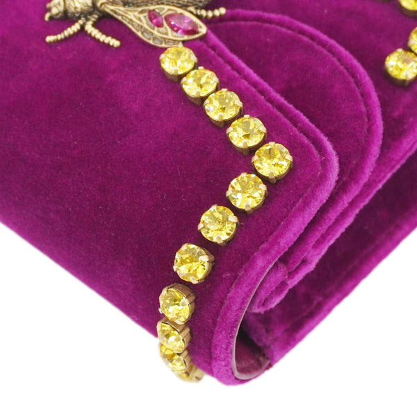 GUCCI Broadway Crystal Bee Mini Velvet Shoulder Bag Raspberry Rose 489218