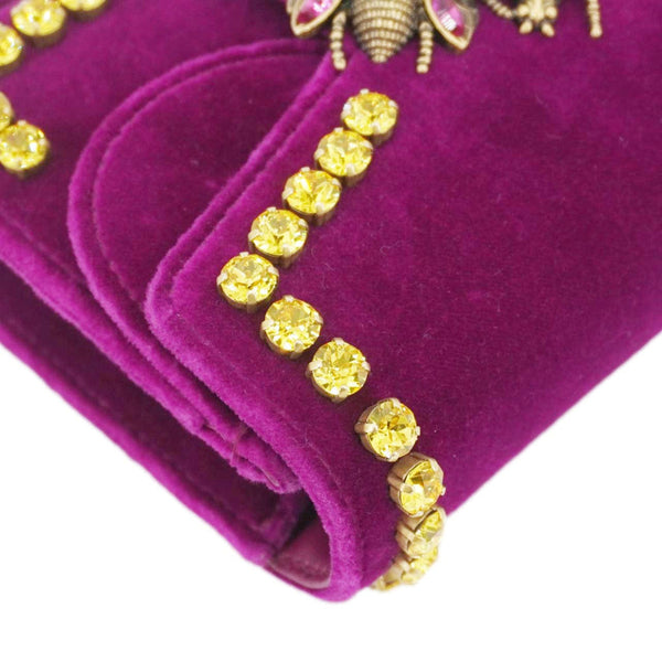 GUCCI Broadway Crystal Bee Mini Velvet Shoulder Bag Raspberry Rose 489218